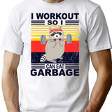 I Workout So I Can Eat Garbage Funny Raccoon Vintage Gym T-Shirt - White