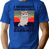 I Workout So I Can Eat Garbage Funny Raccoon Vintage Gym T-Shirt - Blue