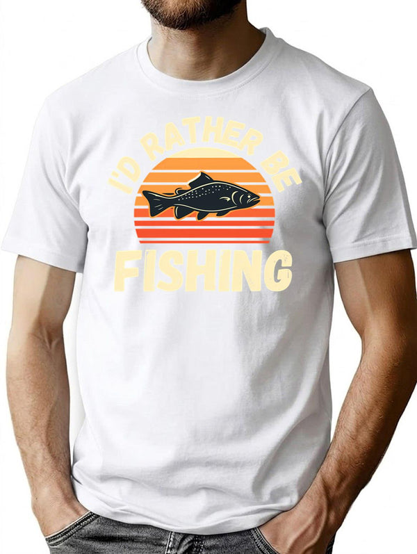 I'd Rather Be Fishing T-Shirt - Retro Graphic Tee for Men & Women - White