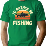 I'd Rather Be Fishing T-Shirt - Retro Graphic Tee for Men & Women - Green
