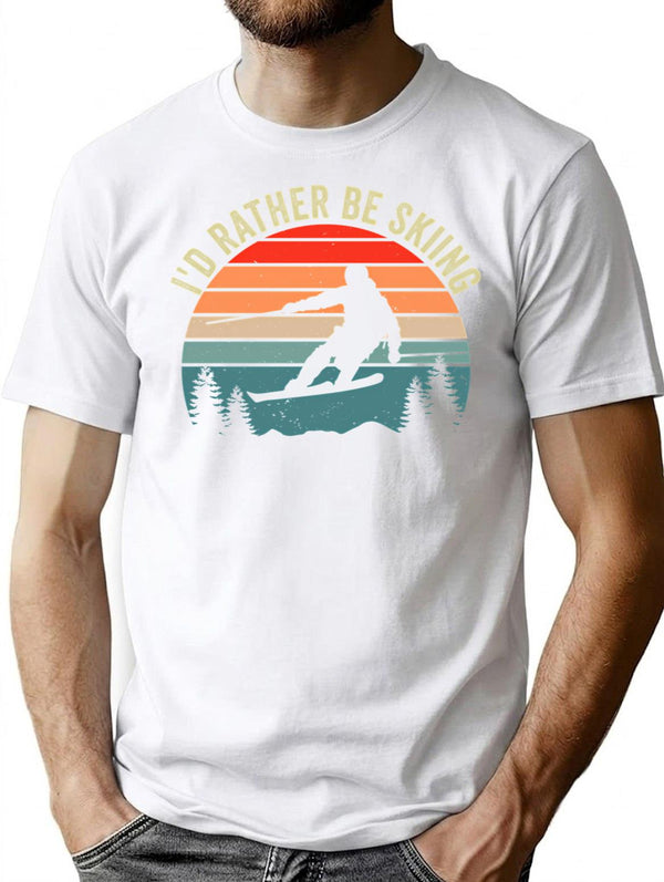 I'd Rather Be Skiing Retro Vintage Ski Funny Skier T-Shirt - White