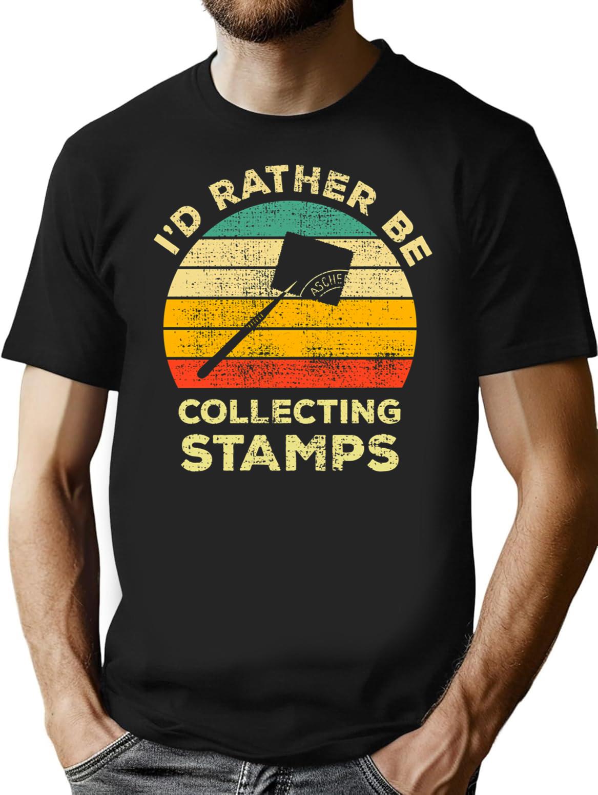 Id Rather Be Collecting Stamps Vintage Gift For Stamp Collectors T-Shirt - Black