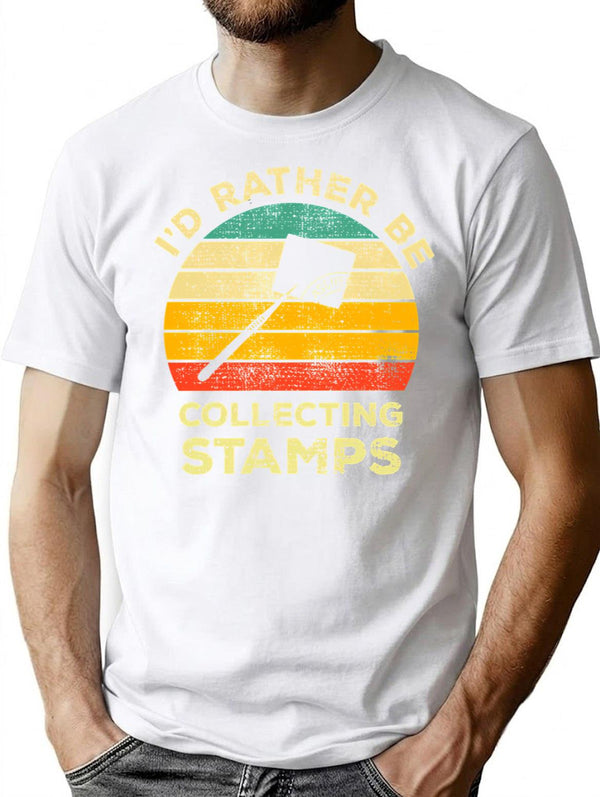 Id Rather Be Collecting Stamps Vintage Gift For Stamp Collectors T-Shirt - White