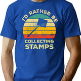 Id Rather Be Collecting Stamps Vintage Gift For Stamp Collectors T-Shirt - Blue