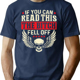 If You Can Read This The Bitch Fell Off Biker Back Print Shirt - Navy