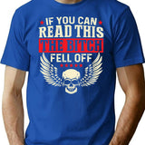 If You Can Read This The Bitch Fell Off Biker Back Print Shirt - Blue