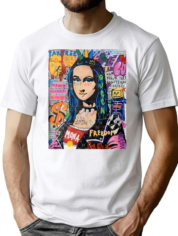 Illustrated Art T-Shirt - Retro Graphic Tee for Men & Women - White