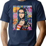 Illustrated Art T-Shirt - Retro Graphic Tee for Men & Women - Navy