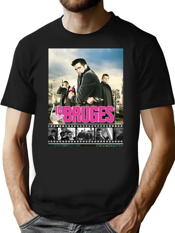 In Bruges Poster Vintage T-Shirt - Retro Graphic Casual Tee - Black