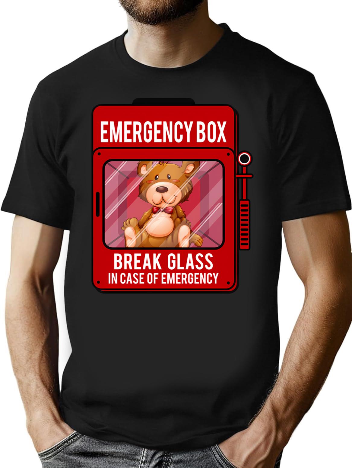 In Case Of Emergency Break Glass T-Shirt for Men & Women, T-Shirts Graphic Tee - Black