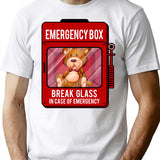 In Case Of Emergency Break Glass T-Shirt for Men & Women, T-Shirts Graphic Tee - White