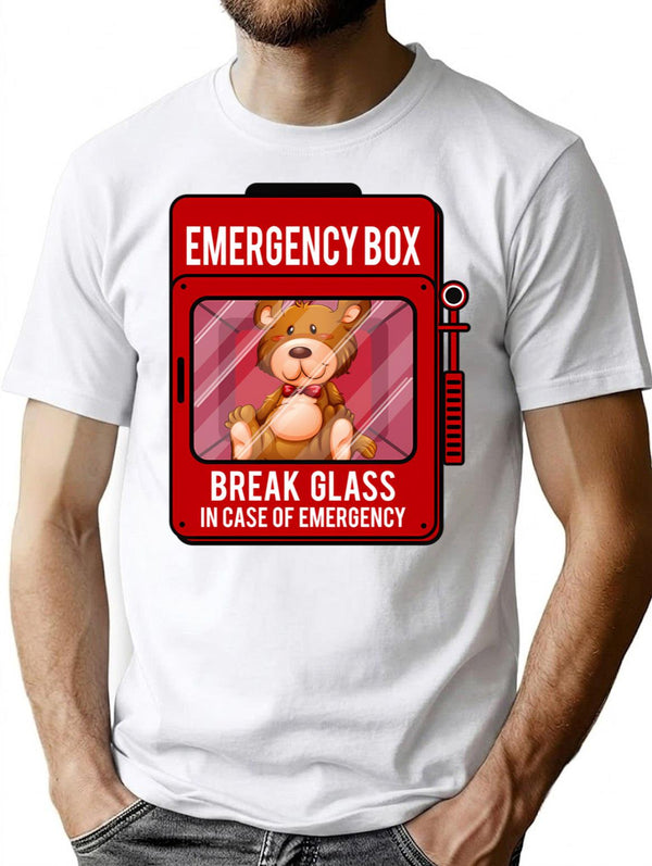 In Case Of Emergency Break Glass T-Shirt for Men & Women, T-Shirts Graphic Tee - White