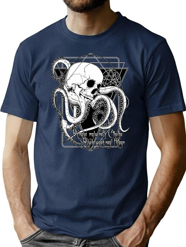 In His House At R'Lyeh Dead Cthulhu Waits Dreaming. T-Shirt for Men & Women, T-Shirts Graphic Tee - Navy