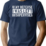 In My Defense I Was Left Unsupervised Awesome Retro Vintage Funny Dad Birthday T-Shirt - Navy