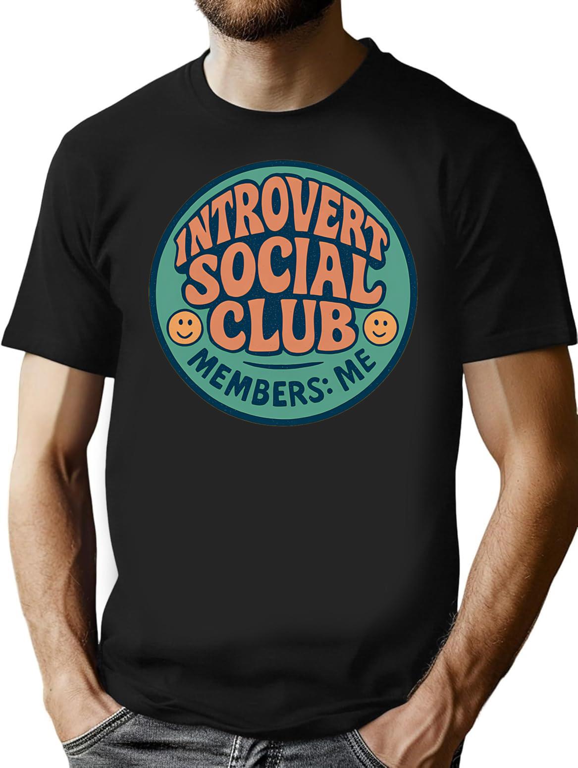 Introvert Social Club Funny Introvert Gift Anti Social Humor Sarcastic Quote Vintage Badge T-Shirt - Black