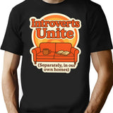 Introverts Unite Separately T-Shirt - Retro Graphic Tee for Men & Women - Black