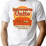 Introverts Unite Separately T-Shirt - Retro Graphic Tee for Men & Women - White