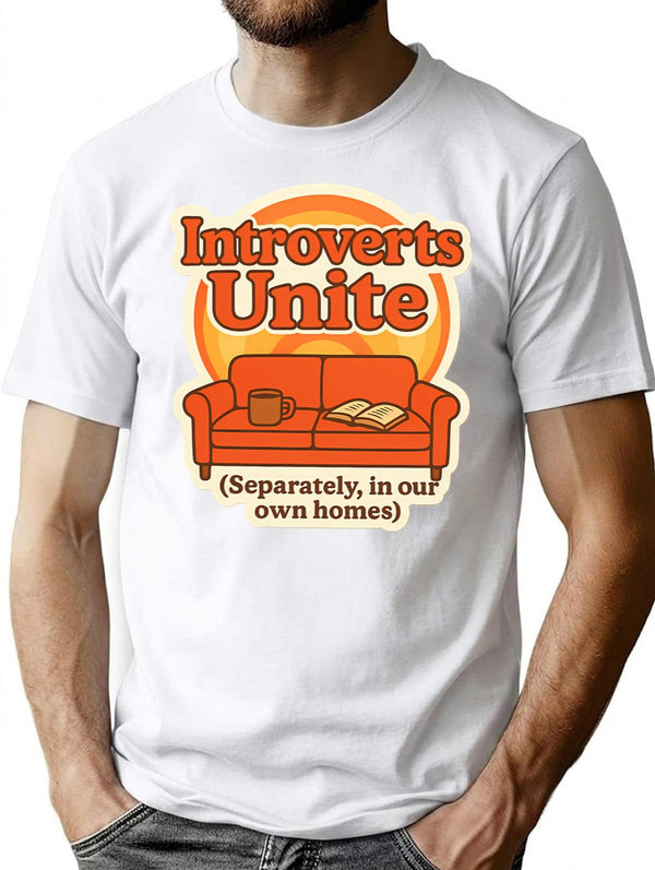 Introverts Unite Separately T-Shirt - Retro Graphic Tee for Men & Women - White