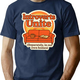 Introverts Unite Separately T-Shirt - Retro Graphic Tee for Men & Women - Navy