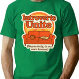 Introverts Unite Separately T-Shirt - Retro Graphic Tee for Men & Women - Green