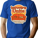 Introverts Unite Separately T-Shirt - Retro Graphic Tee for Men & Women - Blue