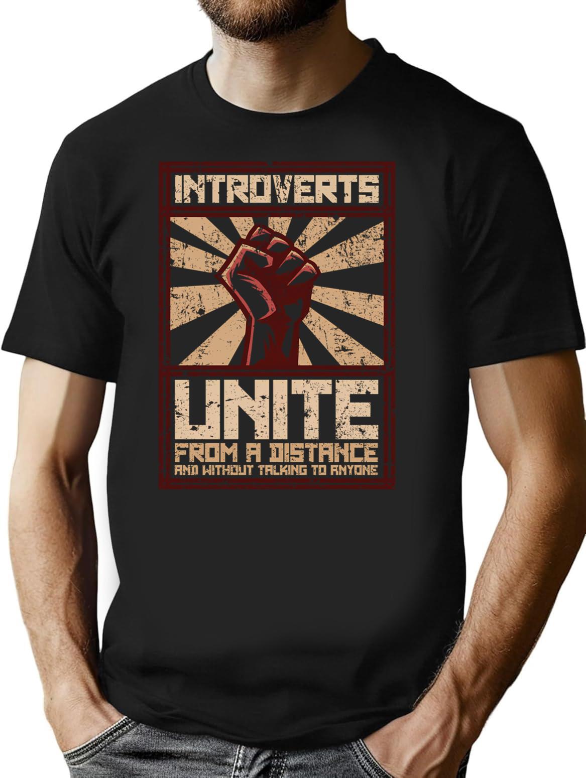 Introverts Unite T-Shirt - Retro Graphic Tee for Men & Women - Black