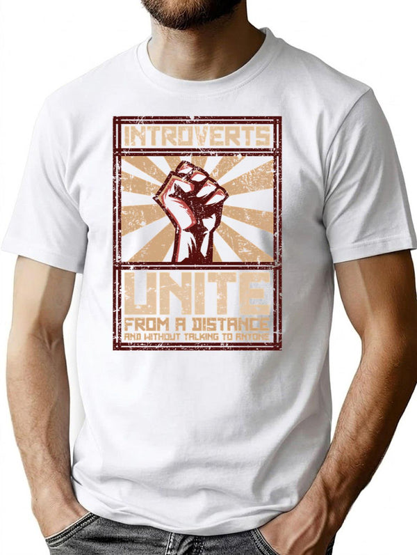Introverts Unite T-Shirt - Retro Graphic Tee for Men & Women - White