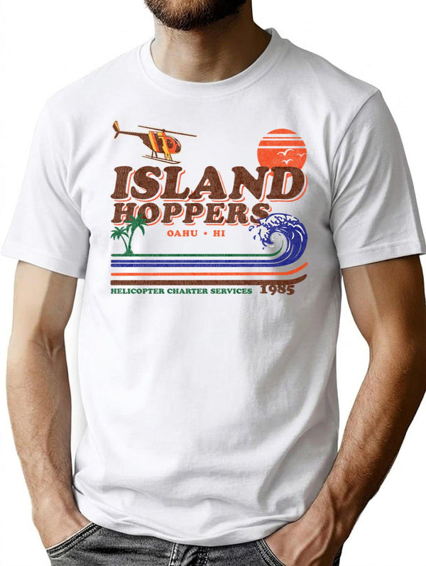 Island Hoppers Retro Magnum Pi Worn Lts T-Shirt for Men & Women, T-Shirts Graphic Tee - White