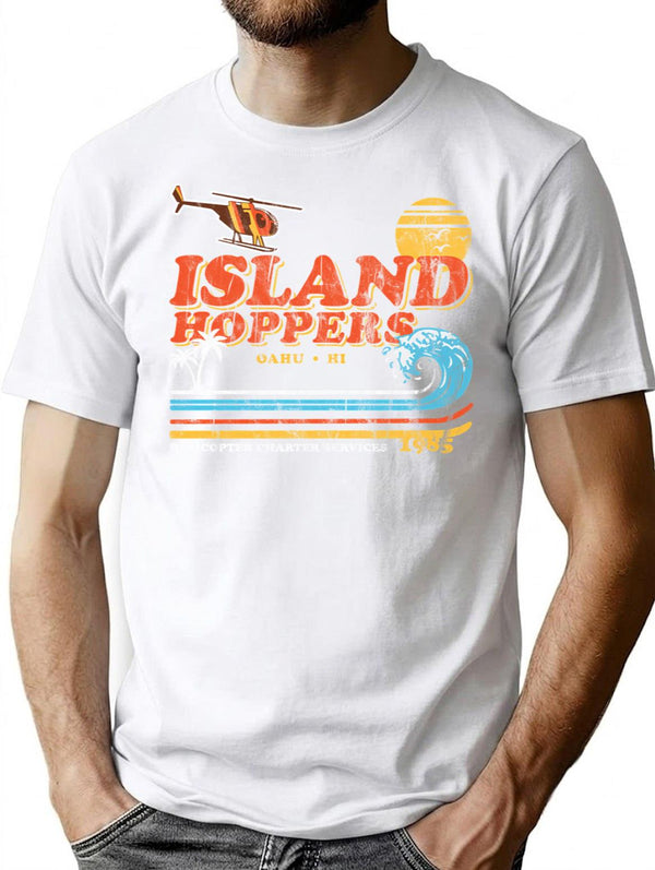 Island Hoppers Retro Magnum Pi Worn T-Shirt for Men & Women, T-Shirts Graphic Tee - White