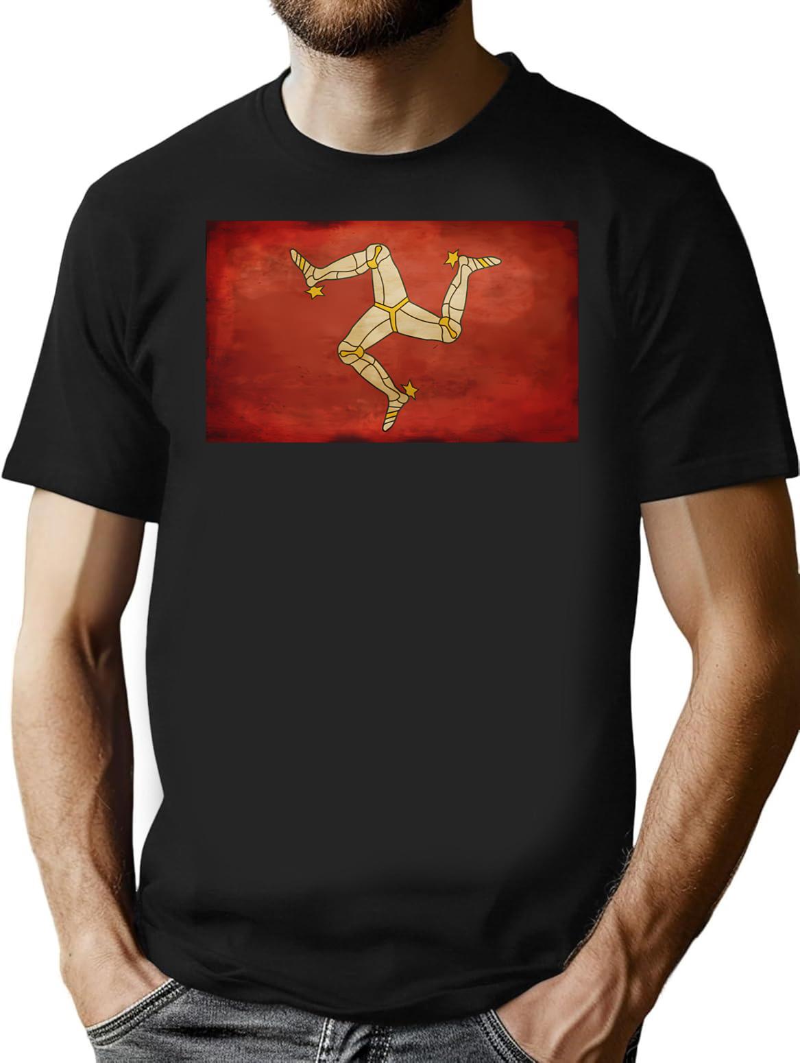Isle Of Man Flag T-Shirt - Retro Graphic Tee for Men & Women - Black