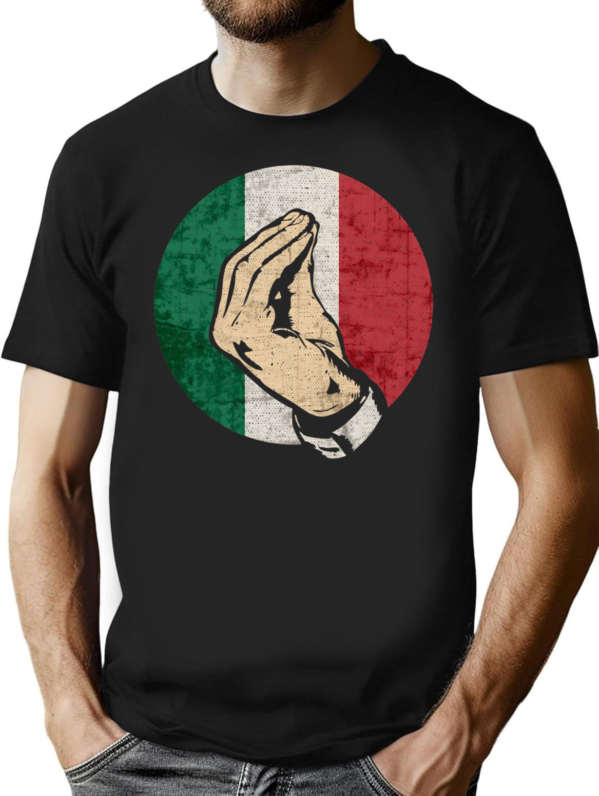 Italian Hand Gesture Sing Language Funny Italy Flag Vintage T-Shirt - Black