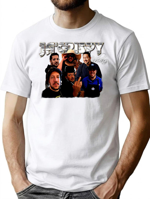 Ja'crispy Vintage Collage T-Shirt - Retro Graphic Casual Tee - White