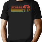 Jackalope Retro Stripes - Funny Vintage Desert Cryptid Gift T-Shirt - Black