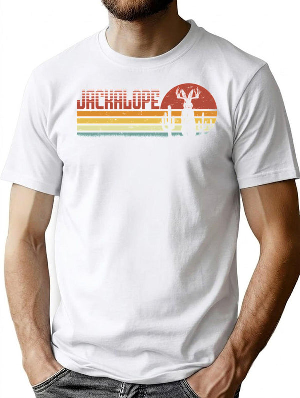 Jackalope Retro Stripes - Funny Vintage Desert Cryptid Gift T-Shirt - White