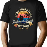 Jacksonville Beach Surf Paradise T-Shirt - Retro Graphic Tee for Men & Women - Black