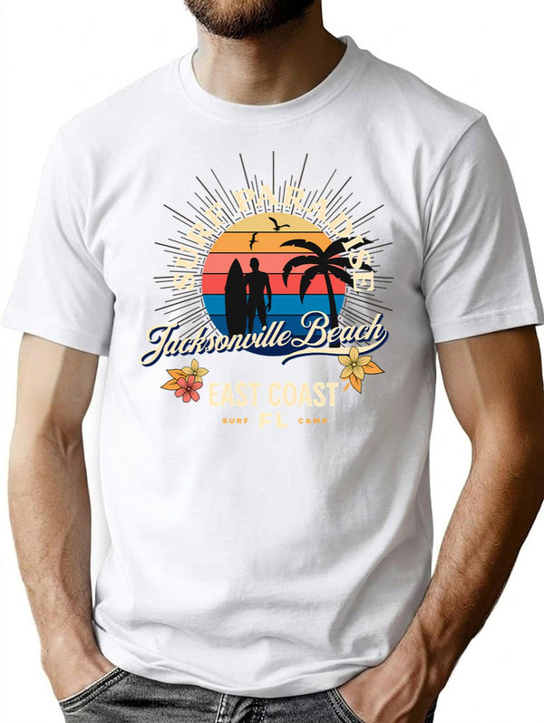 Jacksonville Beach Surf Paradise T-Shirt - Retro Graphic Tee for Men & Women - White