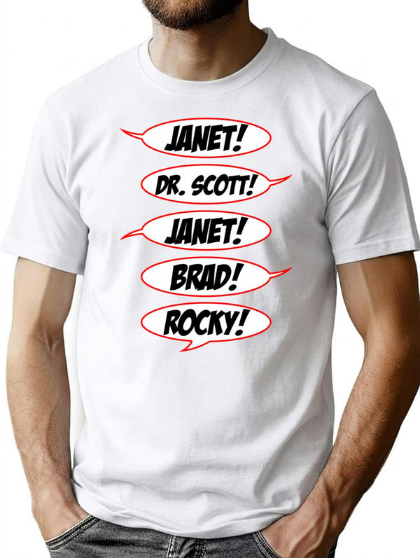 Janet Dr. Scott Janet Brad Rocky T-Shirt for Men & Women, T-Shirts Graphic Tee - White