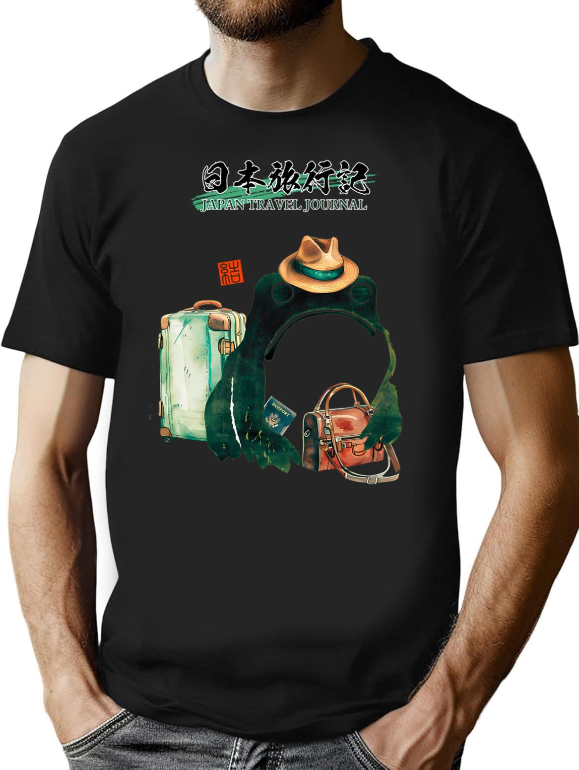 Japan Travel Journal Frog T-Shirt - Retro Graphic Tee for Men & Women - Black