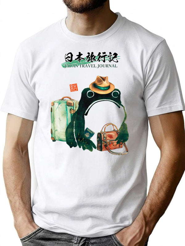 Japan Travel Journal Frog T-Shirt - Retro Graphic Tee for Men & Women - White