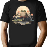 Japanese Frog Vintage T-Shirt - Retro Graphic Casual Tee - Black
