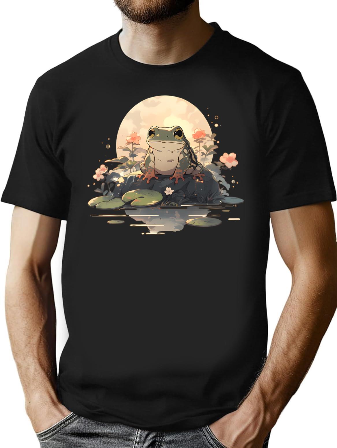 Japanese Frog Vintage T-Shirt - Retro Graphic Casual Tee - Black