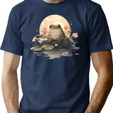 Japanese Frog Vintage T-Shirt - Retro Graphic Casual Tee - Navy
