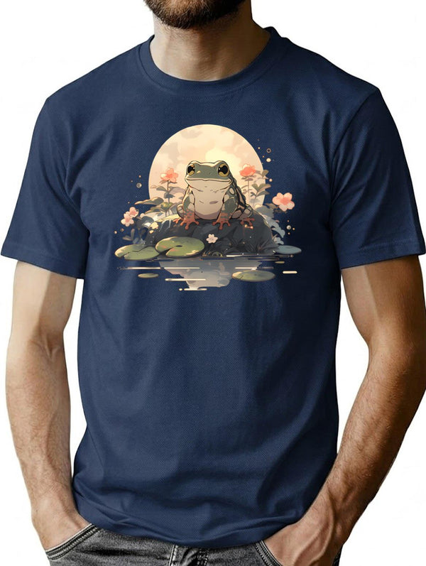 Japanese Frog Vintage T-Shirt - Retro Graphic Casual Tee - Navy