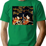 Japanese Samurai Ukiyoe Print Vintage T-Shirt for Men & Women, T-Shirts Graphic Tee - Green