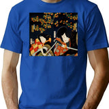Japanese Samurai Ukiyoe Print Vintage T-Shirt for Men & Women, T-Shirts Graphic Tee - Blue