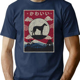Japanese Whippet Kawaii T-Shirt - Retro Graphic Tee for Men & Women - Navy