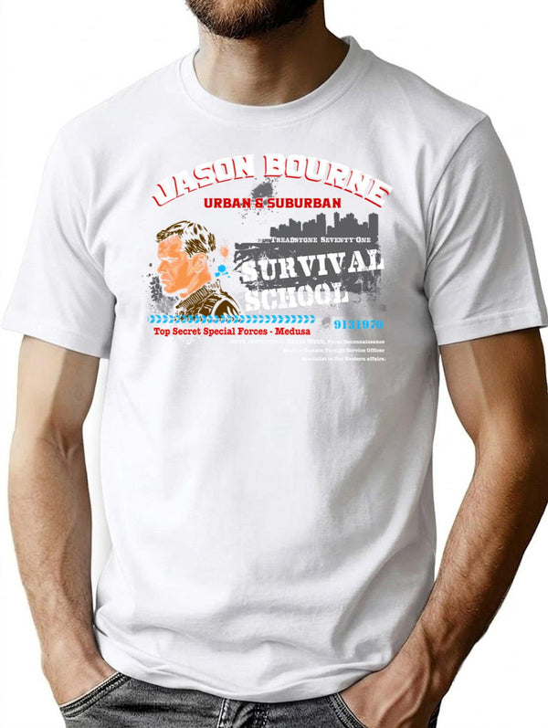 Jason Bourne Urban Suburban Survival School T-Shirt for Men & Women, T-Shirts Graphic Tee - White