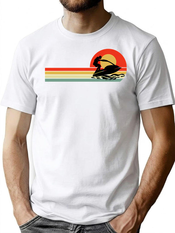 Jet Ski Water Sports Boat Sea Summer Vintage Retro T-Shirt - White
