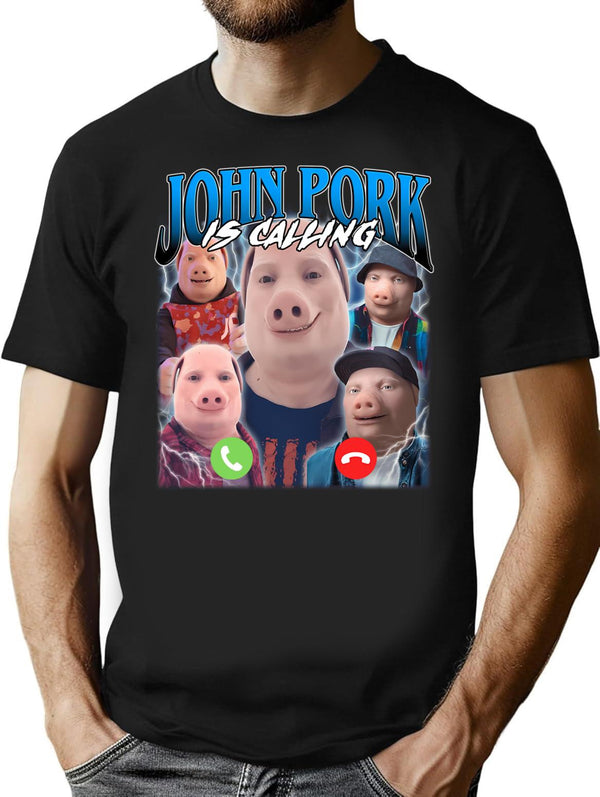 John Pork Vintage Retro Design T-Shirt - Retro Graphic Casual Tee - Black