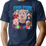 John Pork Vintage Retro Design T-Shirt - Retro Graphic Casual Tee - Navy
